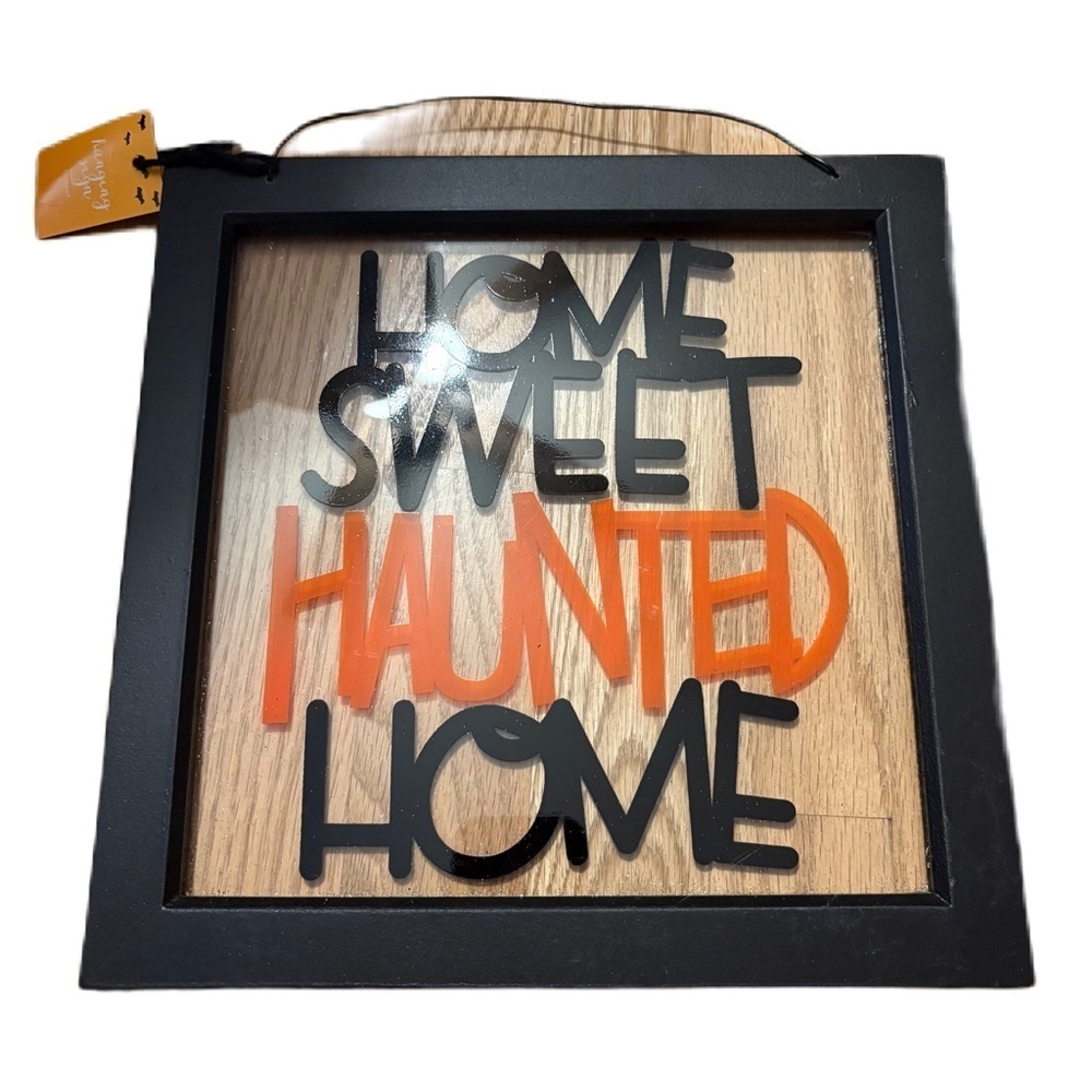 Home Sweet Haunted Home Wall Decor Hanging Sign Glass NEW Halloween